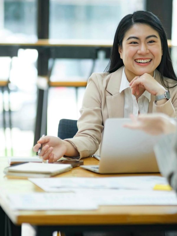 Businesswoman having a job interview to help with business and as a consultant.