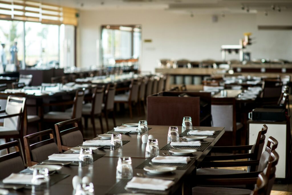 empty restaurant with served tables for catering