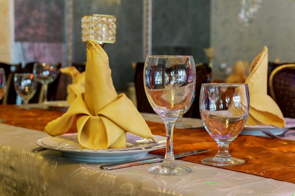 wedding table set for fine dining or another catered event