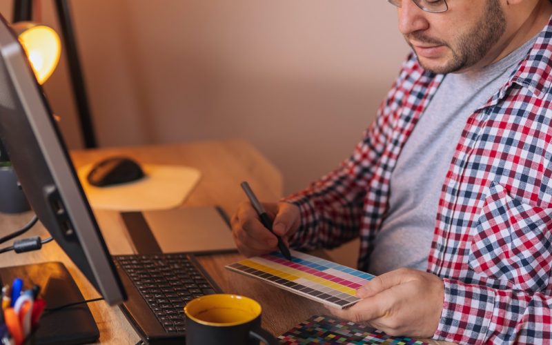 Graphic designer working in home office
